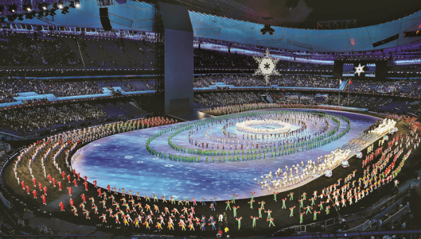     北京冬奧會(huì)開(kāi)幕式LED地磚顯示屏有4500平方米由洲明科技生產(chǎn)。新華社發(fā)
